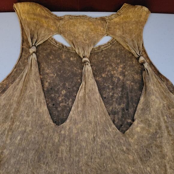 WET SEAL Brown Distressed Cut & Knotted Back Love Tunic Length‎ Tank Top - M - Picture 7 of 7